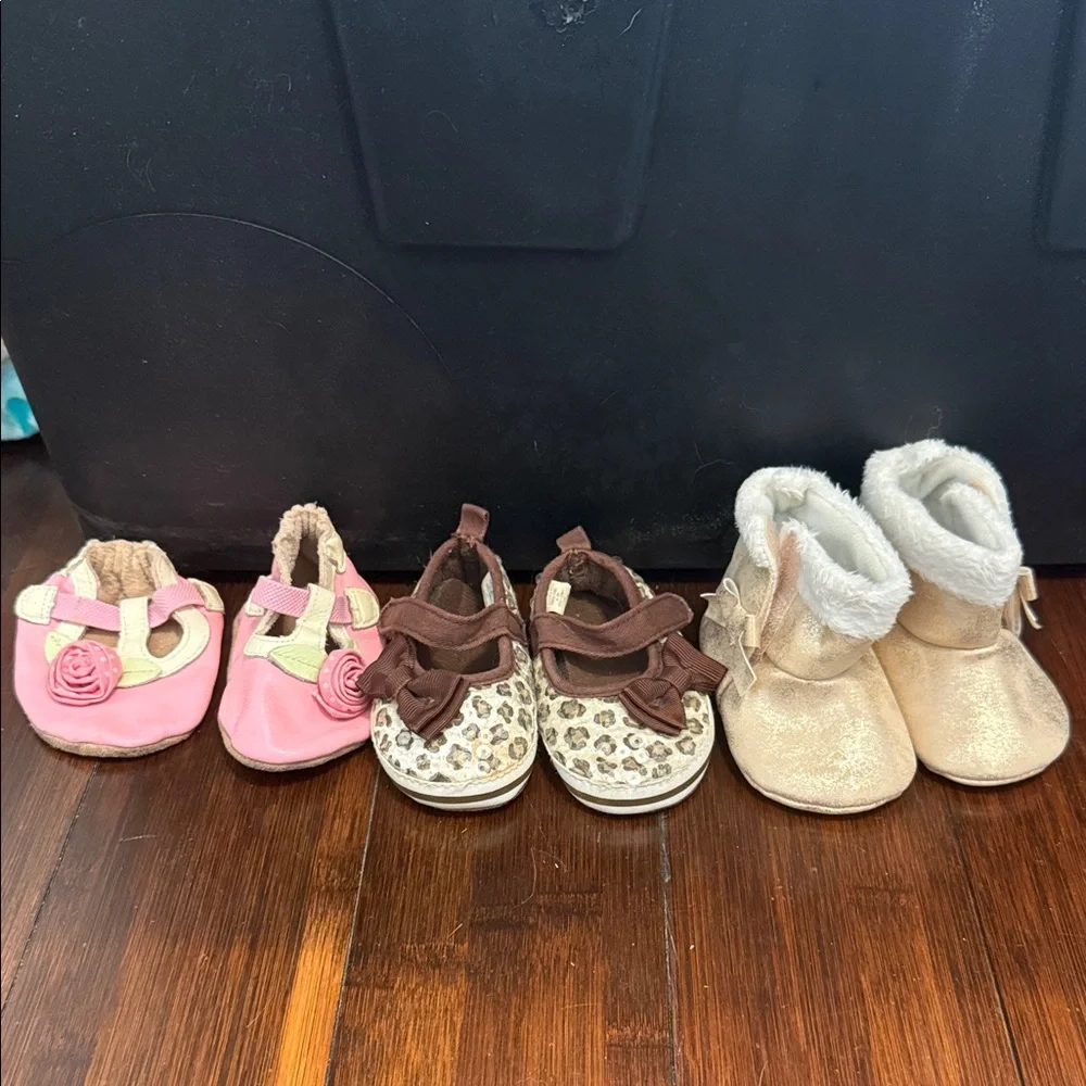 Pink, Brown, and Gold Kids Shoes Set